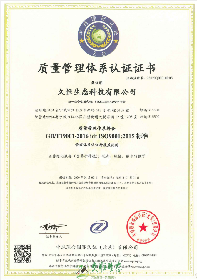 高淳质量管理体系ISO9001证书